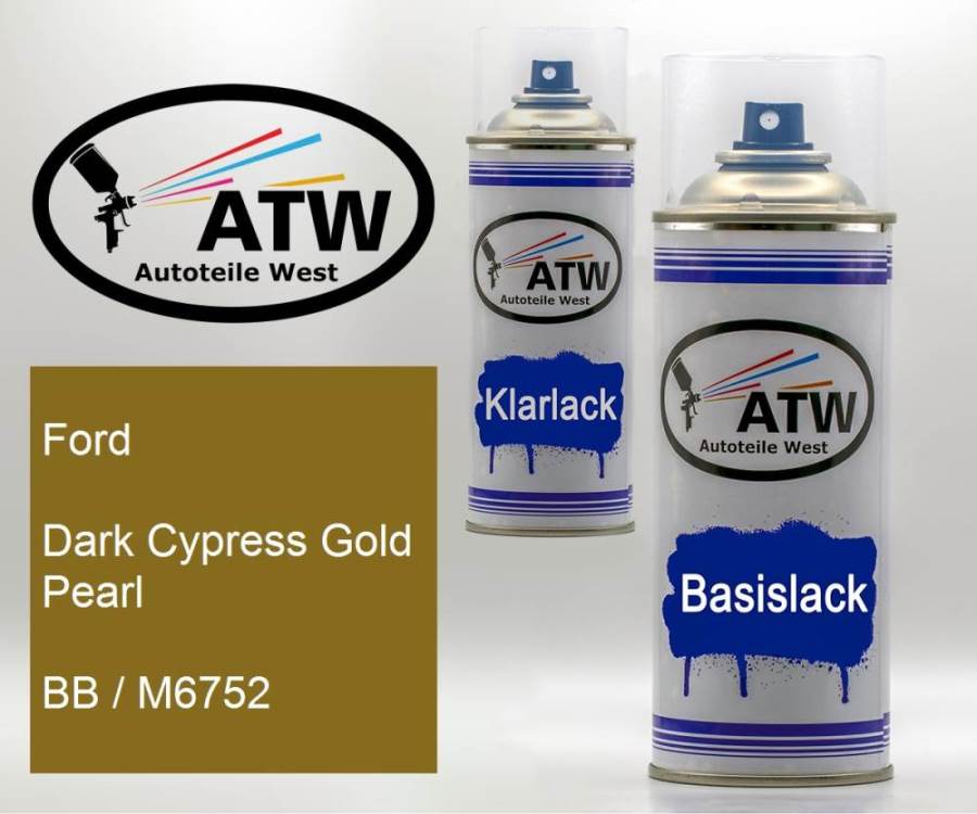 Ford, Dark Cypress Gold Pearl, BB / M6752: 400ml Sprühdose + 400ml Klarlack - Set, von ATW Autoteile West.